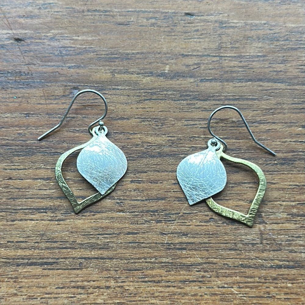 Sterling silver gold and silver tone leaf drop earrings 925
